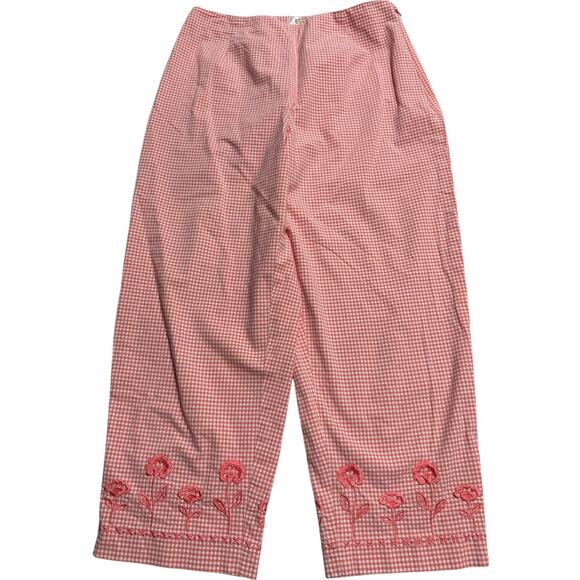Talbots Pants - VTG Talbots Stretch Crop Pants Plaid Embroidered Flowers Womens 8P Coral White